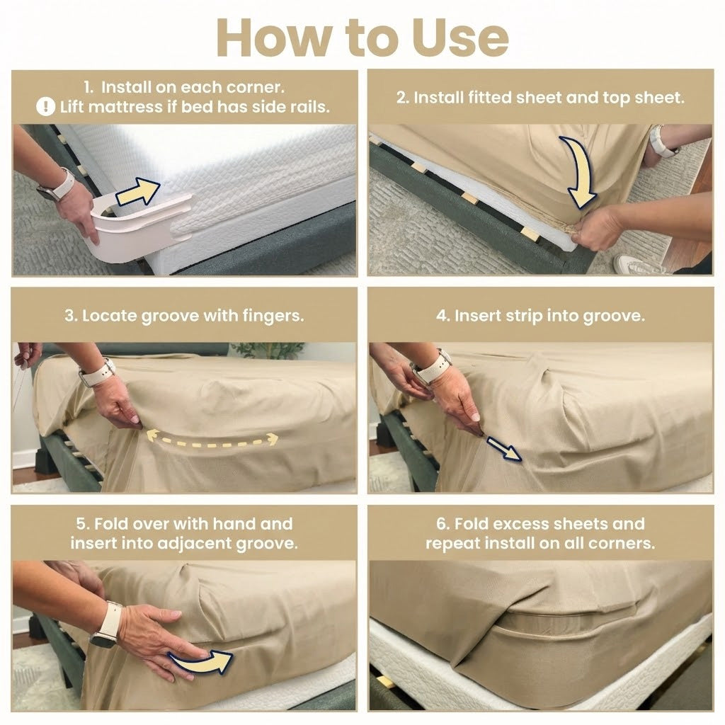 Coopmate® Fitted Bed Sheet Holders Firm Sheet Grip 𝘸𝘪𝘵𝘩 𝘐𝘯𝘷𝘪𝘴𝘪𝘣𝘭𝘦 𝘚𝘵𝘳𝘪𝘱𝘴