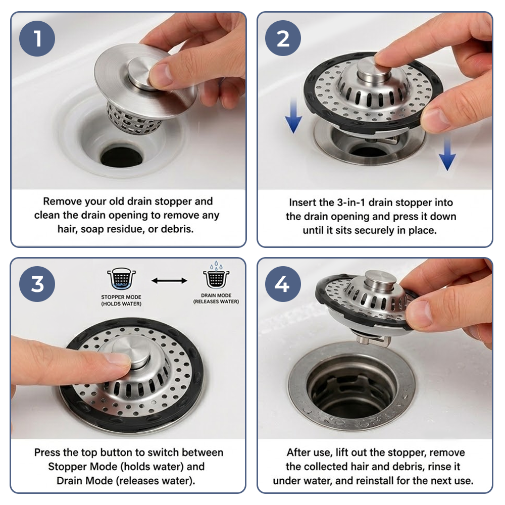 Haromora® Universal 3-in-1 Pop-up Sink Stopper